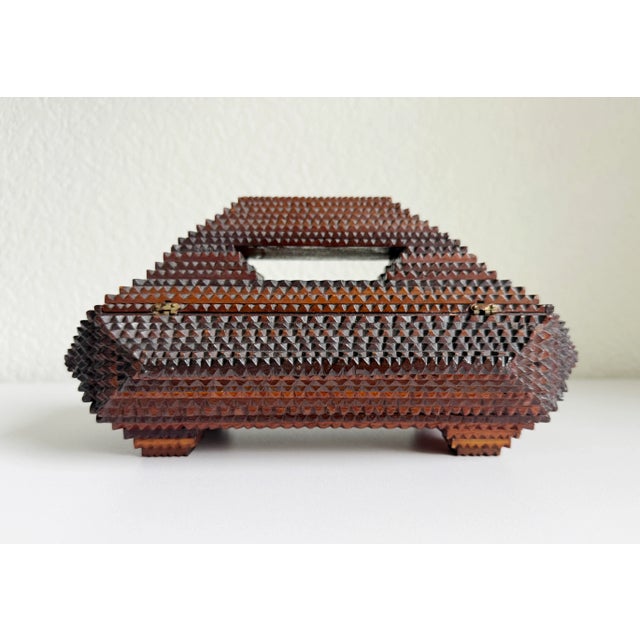 Early 20th Century Antique Tramp Art Pyramid Footed Box, Early 20th Century For Sale - Image 5 of 12