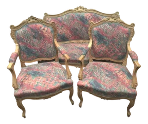 Louis XV Style Rocaille Sofa and Armchairs, Set of 3