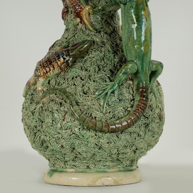 Ceramic Antique Portuguese Palissy Pitcher With Lizards For Sale - Image 7 of 12