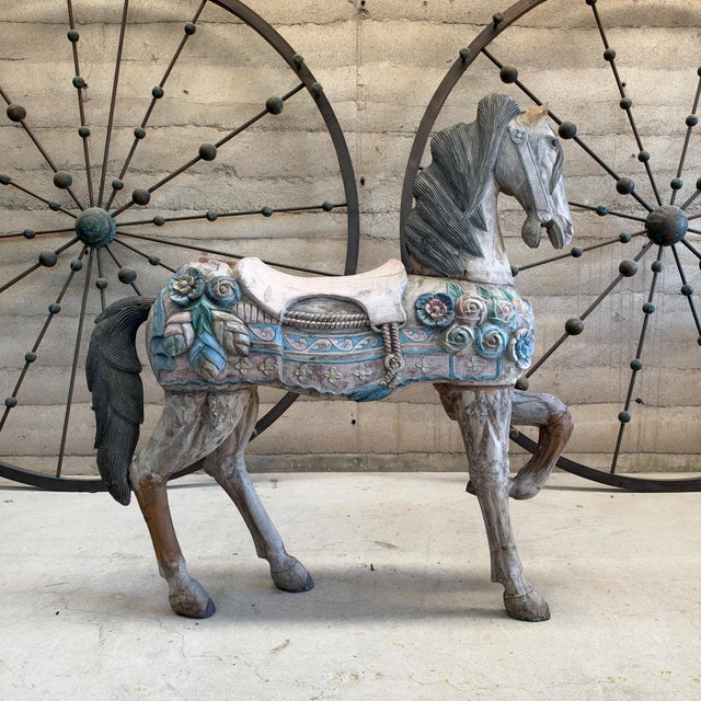 Continental Decorative Carousel Horse Hand Carved Circa 1900 55" Tall For Sale - Image 9 of 17