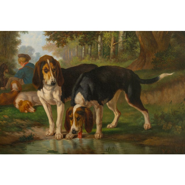 Signed Joost-Vincent De Vos 19th Century Oil Painting Depicting Hounds and Boy For Sale - Image 12 of 12
