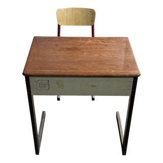 Vintage School Desk with Chair, 1980s, Set of 2 For Sale
