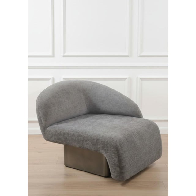 Contemporary Set of 2 Right Arm and Left Arm Accent Chairs With Brass Base in Brown For Sale - Image 3 of 14