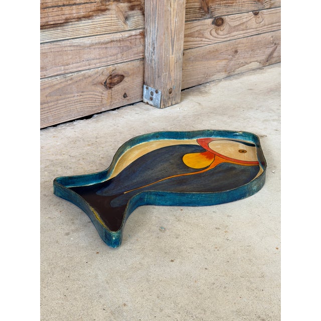 Vintage Hand Painted Papier-Mâché Fish Serving Tray, Made in Mexico For Sale - Image 10 of 11