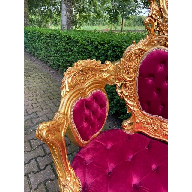 1970s Italian Baroque Gold Beech Red Velvet Chairs 2 PCS For Sale - Image 14 of 18