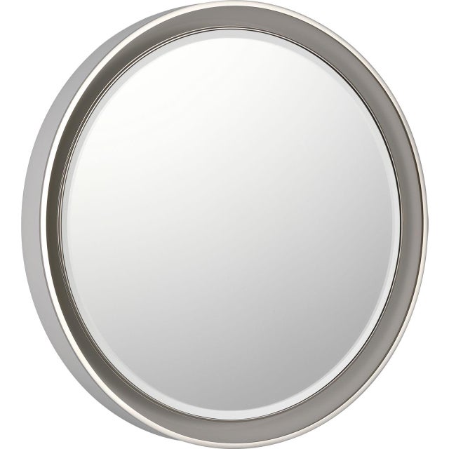 2020s Thomas O'Brien for Visual Comfort Signature Tricia 24" Illuminated Round Mirror in Matte White and Polished Nickel For Sale - Image 5 of 11