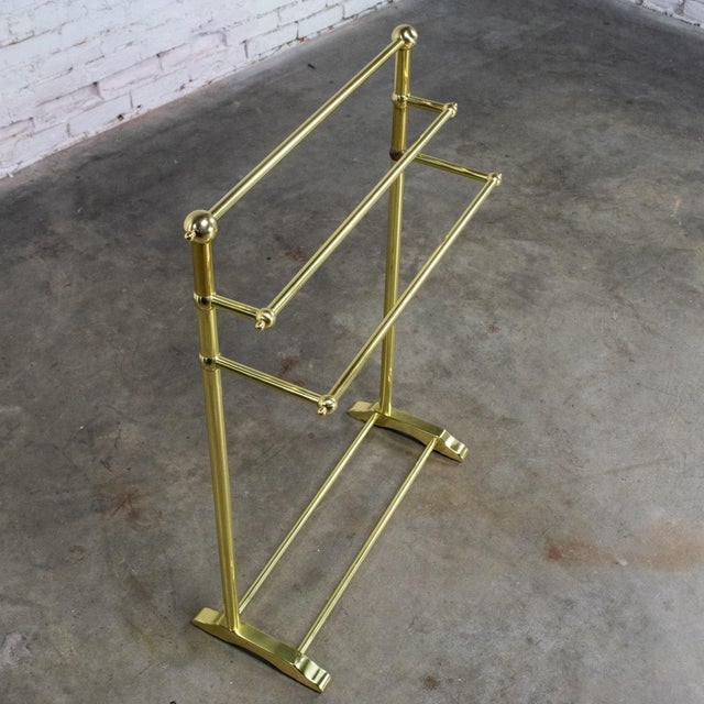 Late 20th Century Hollywood Regency Style Solid Brass Freestanding Towel Stand Triple Tiered Bars For Sale - Image 6 of 18