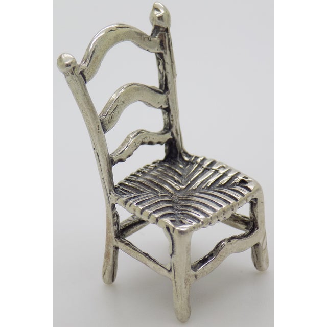 Italian Vintage Italian Handmade Genuine Silver Chair Dollhouse Miniature From Tuscany, 1970s Solid 800 Silver Miniature Furniture and Decor For Sale - Image 3 of 10