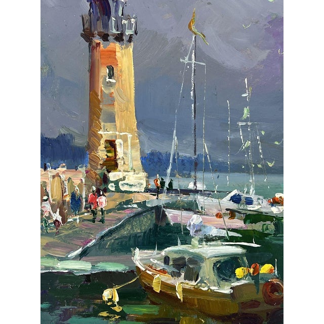 Paper Oil Painting Ships Moored at the Lighthouse Yuriy Suprunchuk For Sale - Image 7 of 11