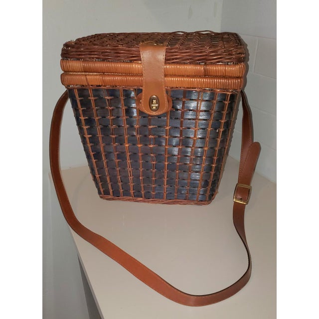 Vintage Rattan Wicker Picnic Basket For Sale - Image 9 of 9