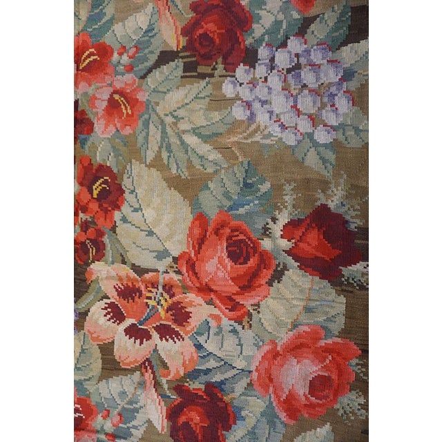 1900s Large Scale Olive Antique French Floral European Folk Besserabian Wool Rug For Sale - Image 10 of 11