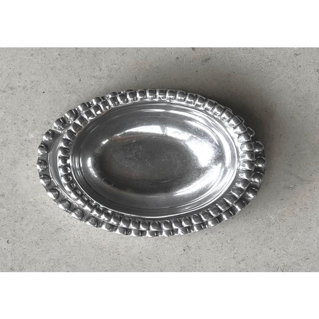 Circa 1980 Beaded Rim Byzantine-Inspired Mexican Pewter Oval Bowl & Underplate Set For Sale - Image 9 of 18
