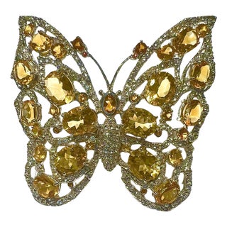 Bochic "Orient" Natural Citrin & Topaz Brooch/ Pendent or Ring Set In 18K Gold & Silver For Sale
