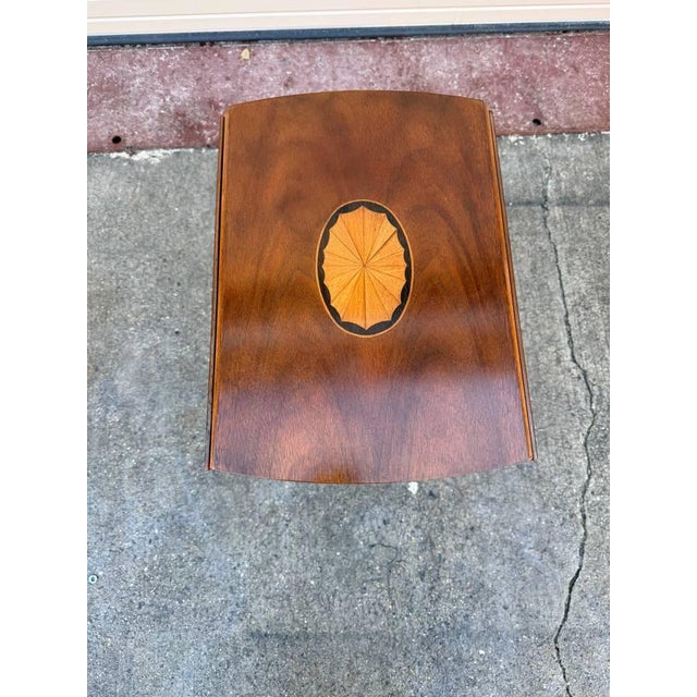 English Baker Furniture Chippendale Style Mahogany Marquette Inlaid Drop Leaf Table. Pembroke Table For Sale - Image 3 of 12