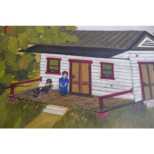 Green 1970s Folk Art Farmhouse Landscape Scene Framed Oil on Canvas by H. Burger For Sale - Image 8 of 10