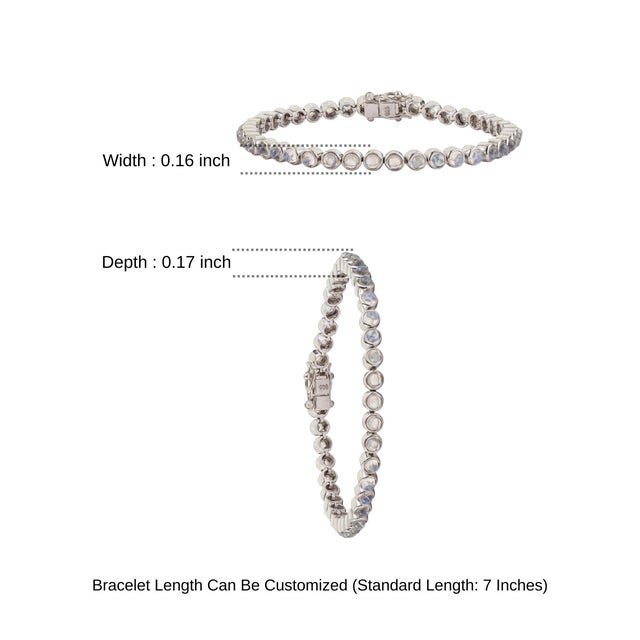 Handmade Round 9.1 Ct Rainbow Moonstone Bezel Set Infinity Line Tennis Bracelet in 925 Silver For Sale - Image 12 of 14