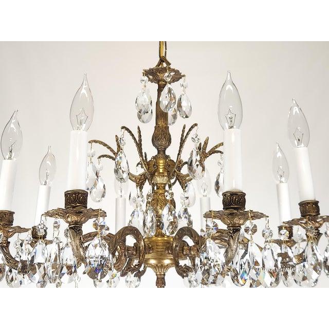 Shabby Chic Antique 8 Light Glowing Glistening Gleaming Brass Cut Lead Crystal Chandelier For Sale - Image 3 of 11
