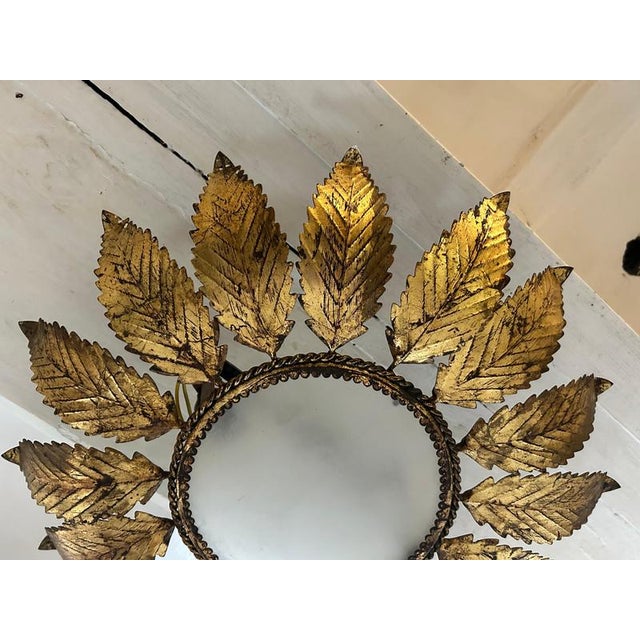 Metal Large Spanish Sunburst Flush Mount in Gilt Metal, 1950 For Sale - Image 7 of 8