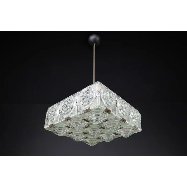 1970s Mid-Century Bohemian Modern Glass & Chrome Chandelier, Czechoslovakia, 1970s For Sale - Image 5 of 10