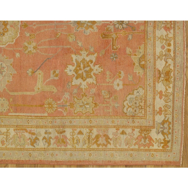 Turkish Antique Oushak Carpet, Handmade Oriental Rug, Pink Rug, Taupe, Cream Fine For Sale - Image 3 of 6