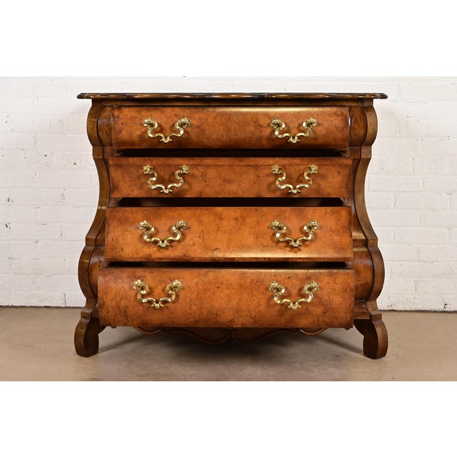 1980s 1980s Baker Furniture Dutch Baroque Burled Walnut Bombe Chest or Commode For Sale - Image 5 of 14