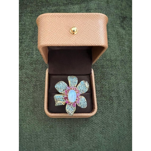 Bochic "Capri" Vintage Ruby, Fire Opal & Blue Topaz Ring Set 18K Gold & Silver For Sale - Image 4 of 18