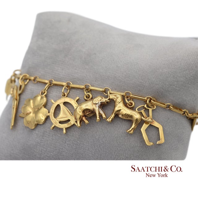 Vintage Estate 10k(417) Yellow Gold Charm Bracelet For Sale - Image 11 of 13
