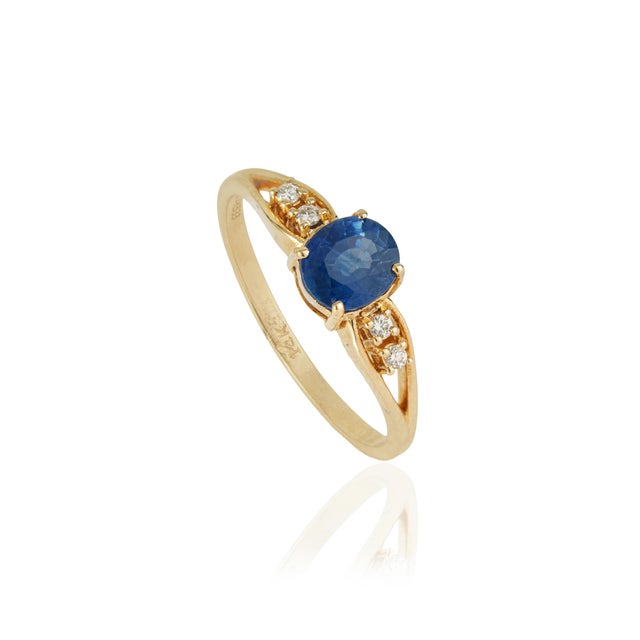 VR Jewels Vintage Style 1.01ct Blue Sapphire Birthstone 14k Gold Diamond Proposal Ring Size 9 For Sale - Image 4 of 17