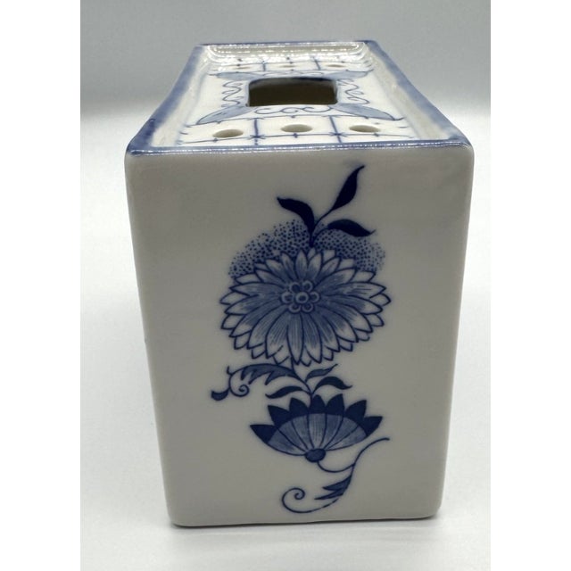 Mid-Century Modern Vintage MCM Andrea by Sadek Porcelain Blue Onion Frog Brick Vase For Sale - Image 3 of 6