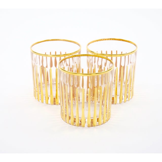 Mid-Century Italian 24k Gilt Gold-Decorated Whiskey / Scotch Lowball Glass Set For Sale - Image 10 of 14