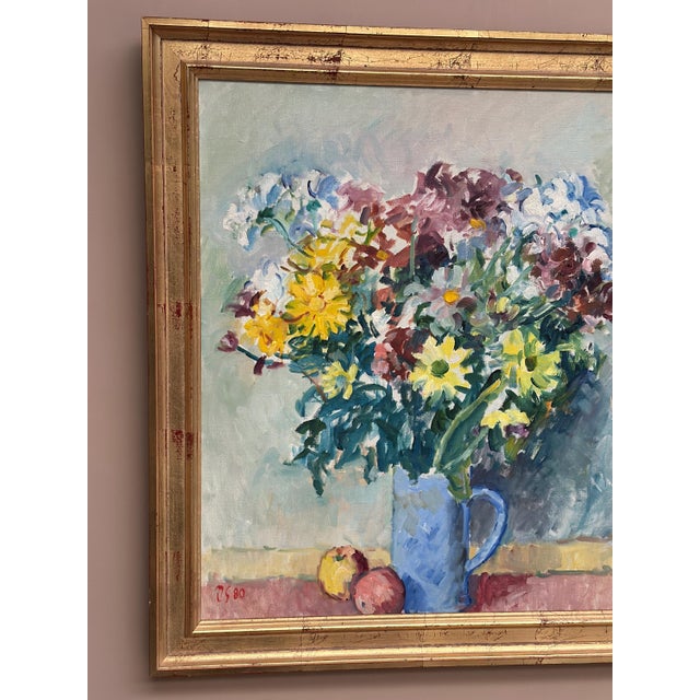 Jan Sonne, Still Life with Flowers in Vase, 1980, Oil on Canvas, Framed For Sale - Image 17 of 18