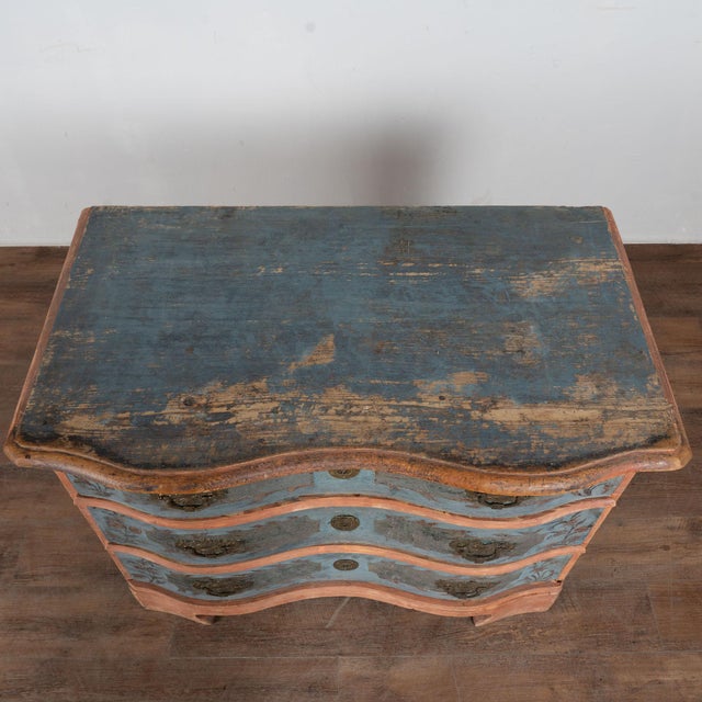 Late 18th Century Danish Pine Original Blue Painted Chest of Three Drawers For Sale - Image 4 of 14