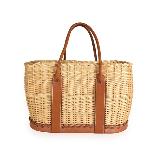 Boho Chic Fauve Barenia Wicker Osier Garden Party 36 For Sale - Image 3 of 8