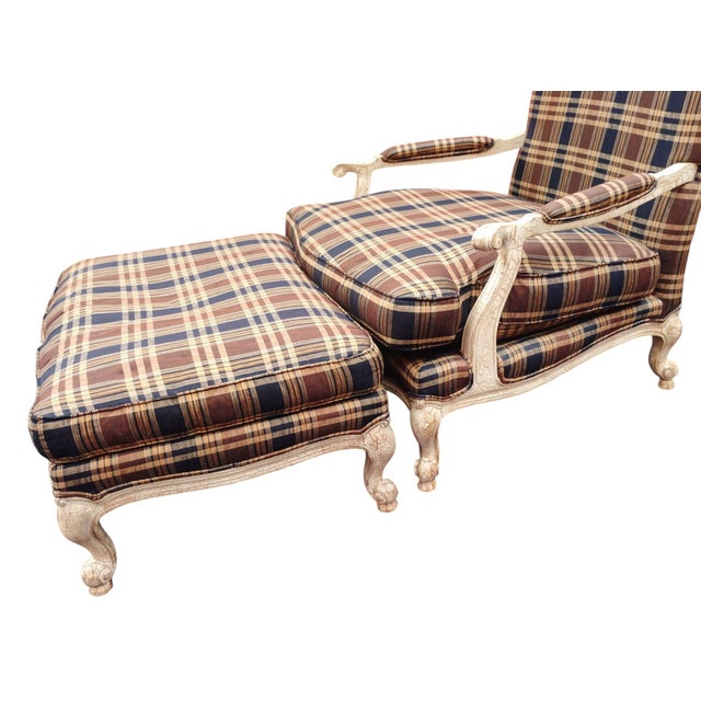 French Country Experience Timeless Comfort With the Highland House French Country Bergère Chair and Ottoman Set. 1970s For Sale - Image 3 of 12