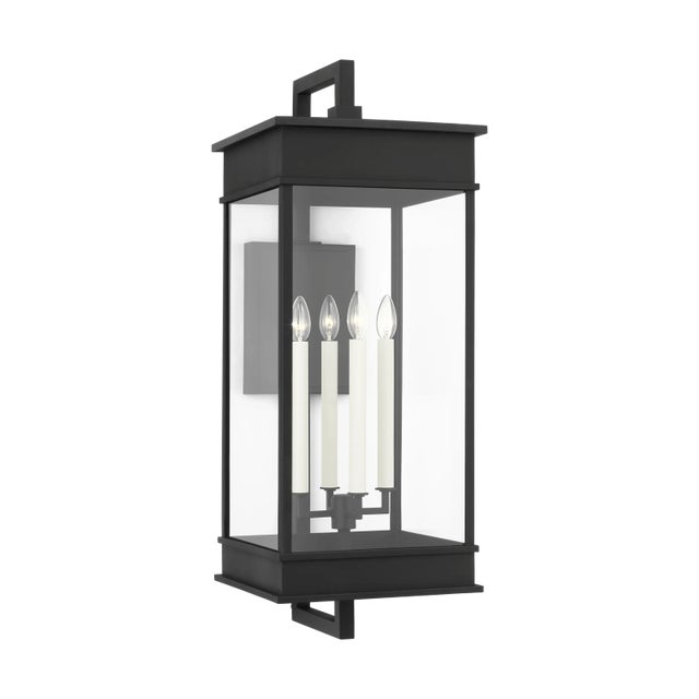 Transitional Chapman & Myers by Visual Comfort Studio Cupertino 4-Light Outdoor Extra Large Bracket Lantern Sconce in Textured Black For Sale - Image 3 of 4