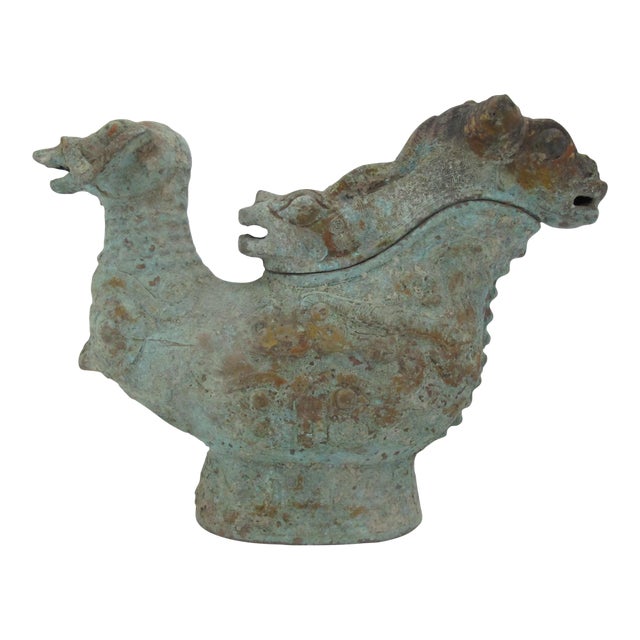 Chinese Bronze Ware Ritual Wine Multi Headed Beast Sheep Lidded Guang Vessel For Sale