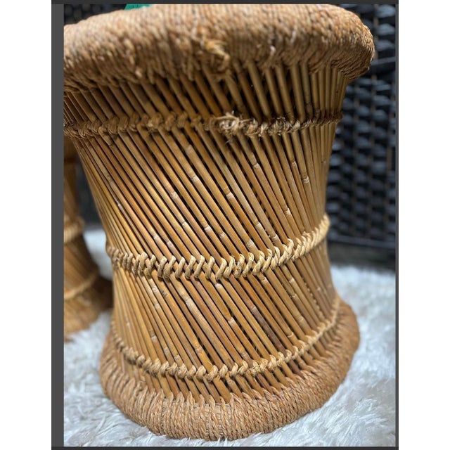 1960s 1960s Vintage Mid Century Boho Jute Bamboo Pencil Reed Wicker Nesting Tables For Sale - Image 5 of 7