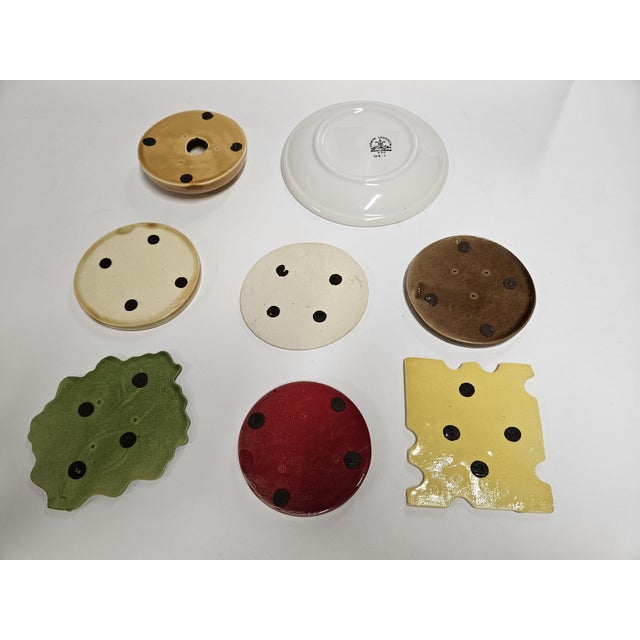 Brown Vintage Ceramic Hamburger Coaster Set With Saucer - 8 pcs For Sale - Image 8 of 14