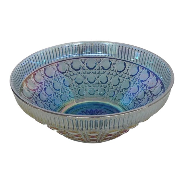 Indiana Carnival Glass Windsor Blue Large Salad Serving Decorative Bowl For Sale