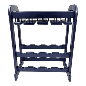 Artisan Made Solid Wood Navy Blue Wine & Glass Rack Bar Cart Stand C. 1960s