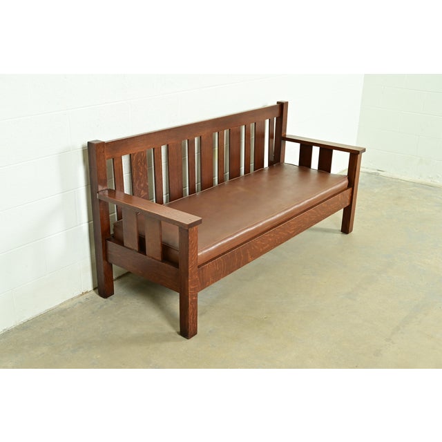 Charles Limbert Limbert Style Antique Mission Oak Arts & Crafts Settle Sofa, Circa 1910 For Sale - Image 4 of 11