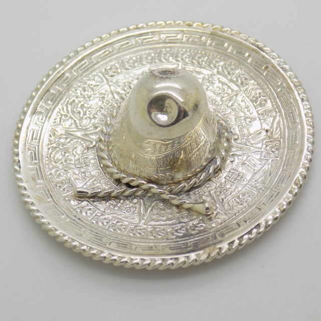 Vintage Mexican Handmade Genuine Sterling Silver 925 Traditional Sombrero Hat Figurine, 1970s For Sale - Image 6 of 13