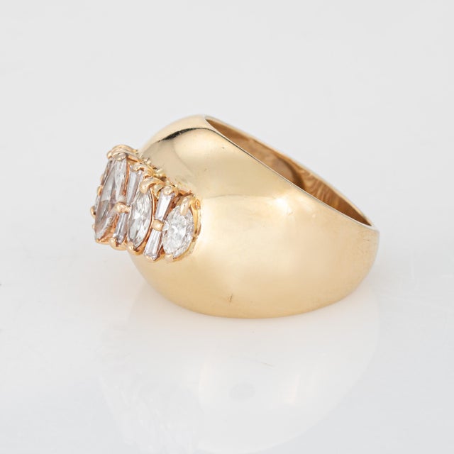 60s Vintage 1.25ct Diamond Bombe Ring 14k Yellow Gold Wide Cigar Band Sz 6 For Sale - Image 4 of 7