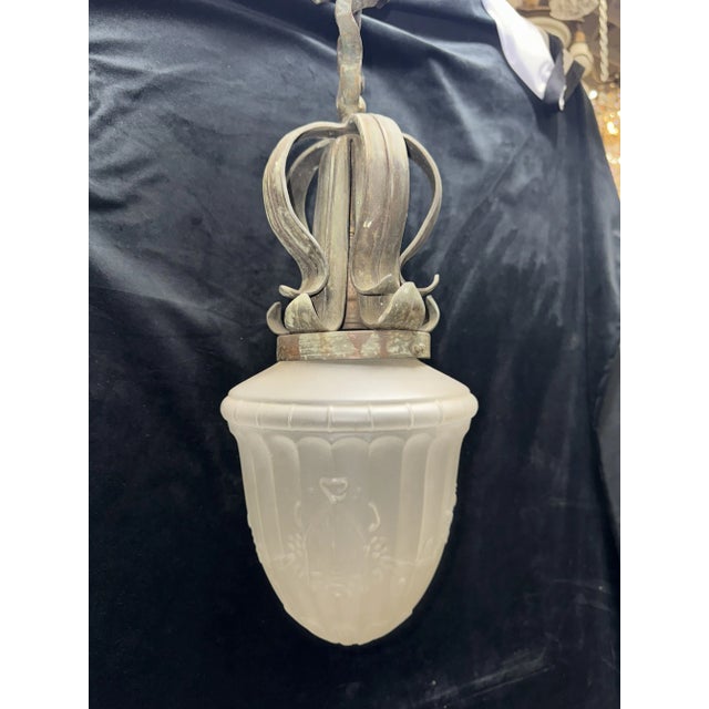 Antique Arts and Crafts Craftsman Art Nouveau Pendant Light, Circa 1910 For Sale - Image 9 of 12