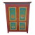 Late 20th Century Country Farmhouse Red & Blue Forest Carved Wardrobe Tv Entertainment Cabinet For Sale