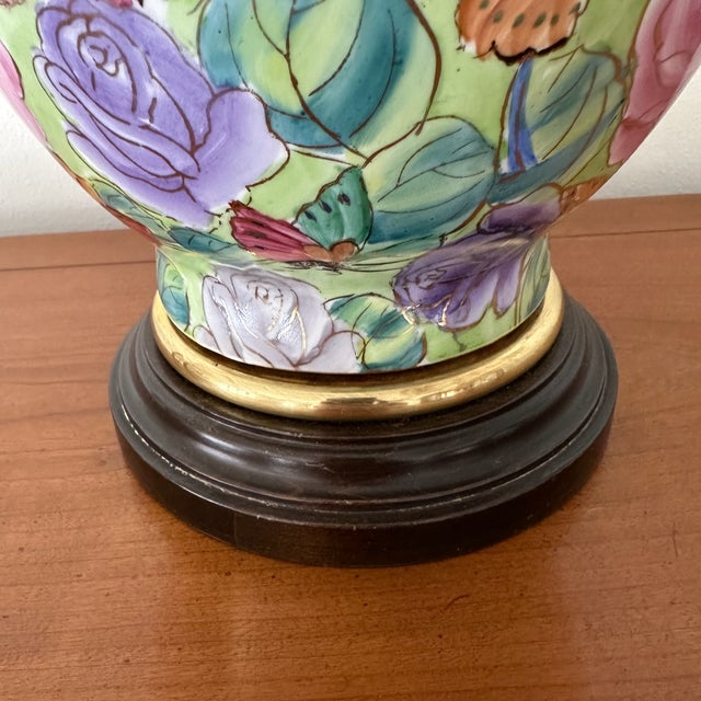 Vintage Frederick Cooper Urn Style Lamp With Floral and Butterfly Design For Sale In Milwaukee - Image 6 of 11