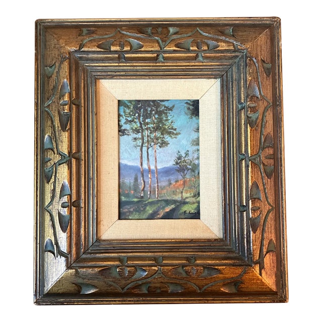 Contemporary Original Stephen Heigh Painting “Three Trees “ Vintage Carved Wood Frame For Sale