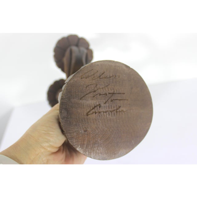 1970s Mid-Century Hand Carved Wood Candelabra Signed by Canadian Artist For Sale - Image 4 of 11