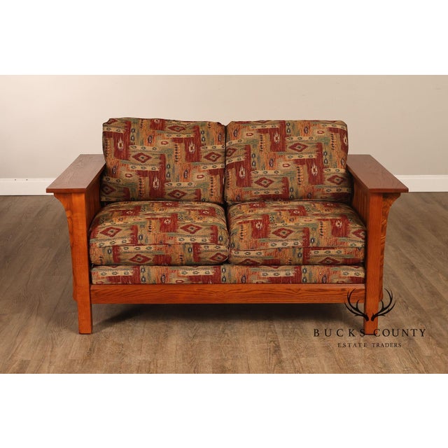 Bassett Furniture Mission Style Oak Spindle Settee For Sale In Philadelphia - Image 6 of 17
