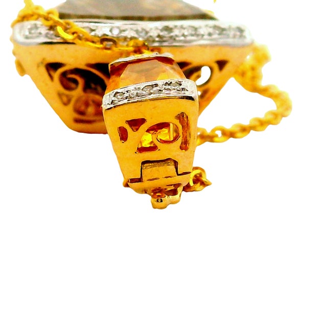 Brown Bellarri Smokey Quartz Citrine Diamond 18k Yellow Gold Pendant Necklace For Sale - Image 8 of 8